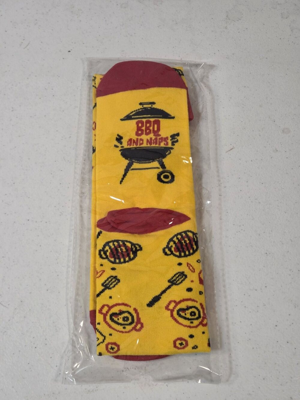 BBQ and Naps Novelty Socks Unisex Men Women Yellow Funny Grill Gift NEW